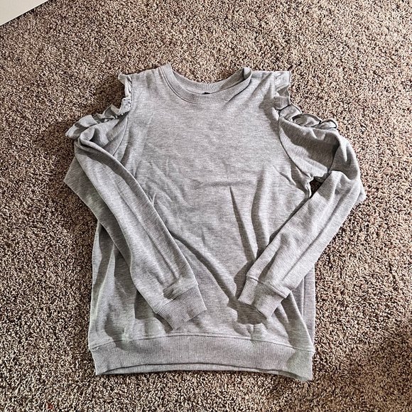 Alison Tops - Cold Shoulder Sweatshirt with Ruffle Detail